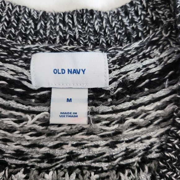 Old Navy Fair Isle Knit Chunky Sweater Women M Long Sleeve Crew Neck Black Gray - Picture 5 of 7